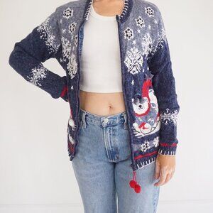 Vintage Heirloom Collectibles Navy Snowflake Cardigan Festive Ugly Christmas S